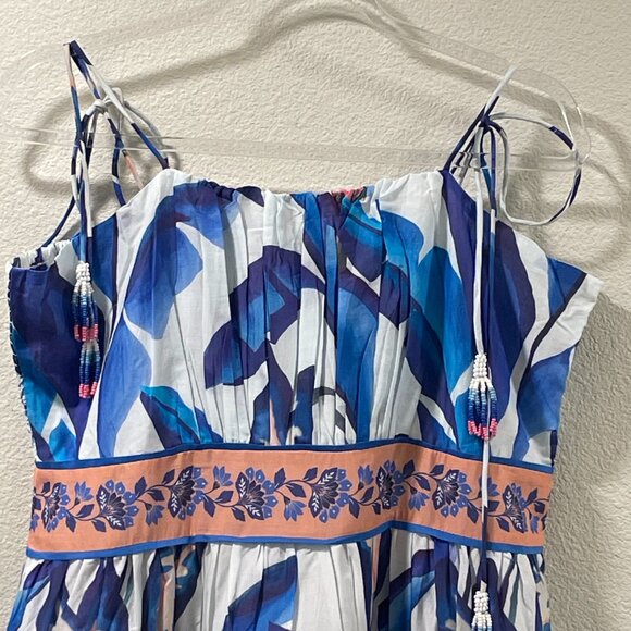 FARM RIO NWT "Blue Foliage" Sleeveless Empire Tier Midi/Maxi Blue/White/Peach XL - Picture 7 of 16